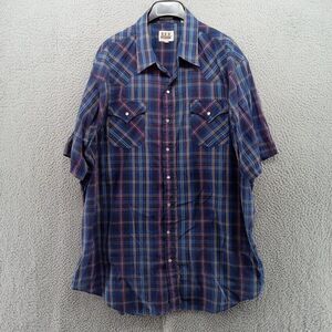 Vtg Ely Cattleman Shirt Mens XXL Tall Blue‎ Gray Plaid Pearl Snap Western Cowboy